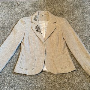 Beige Embroidered Women's Blazer Jacket